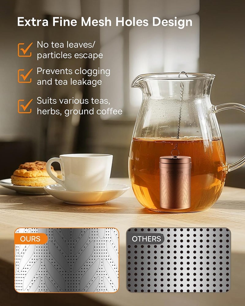HOUSE AGAIN 2 Pack Tea Strainers for Loose Tea, Extra Fine Mesh Tea Infuser, Updated Slim Threaded Lid & 304 Stainless Steel, Tea Ball Filter Bags Diffusers, Loose Leaf Tea Steeper for Brew Spices - Image 3
